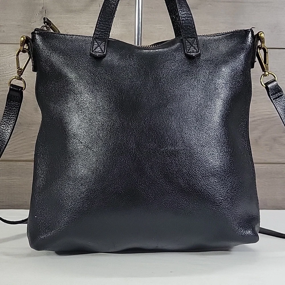 Madewell Small Black Leather Tote Crossbody Bag